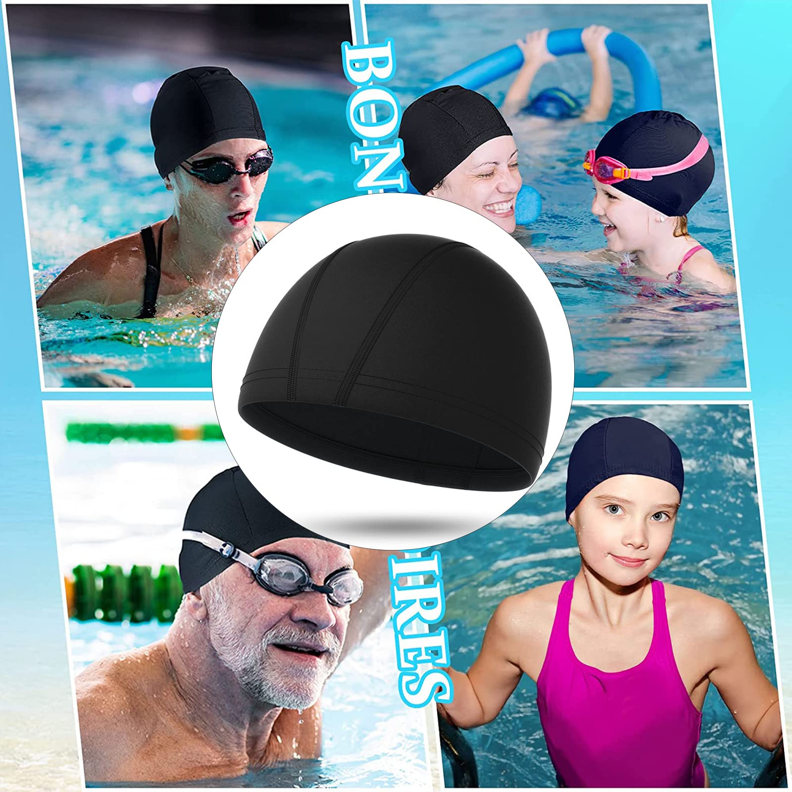 Bonnet De Bain En Tissu Souple Noir Nevoluxer - Unisexe, élastique, Confortable Pour Piscine Et Eau Libre