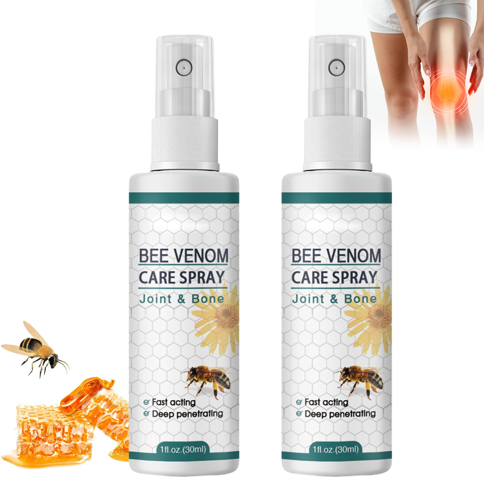 2PCS Bee Joint Relief Spray, New Zealand Bee Gel for Joints, Back, Neck, Hands & Feet, Natural Pain Relief & Wart Prevention, Soothing Joint Care Formula (30ml Each)