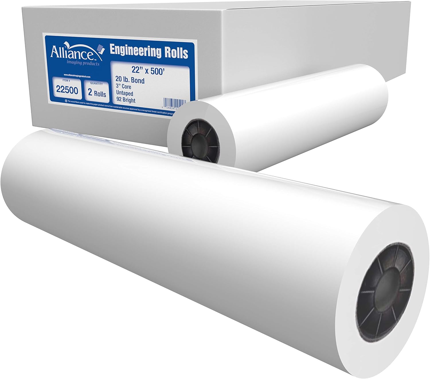 Alliance Wide Format Paper Rolls Bond Engineering (20lb | 2 Rolls, 22 In x 500 Ft | 3" Core)