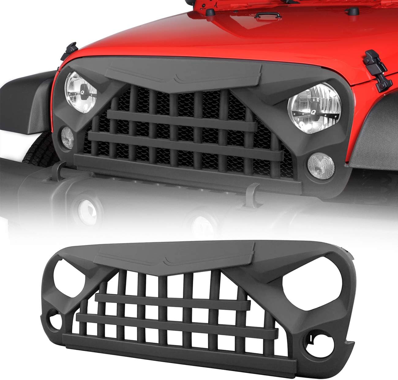 DIYTuning Front Matte Black Samurai Grille for 2007-2018 Jeep Wrangler JK JKU Unlimited Rubicon Sahara Sport