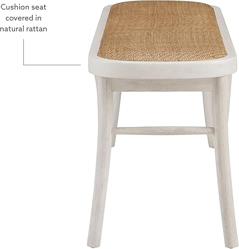 Miniatura 8 de Linon Banco Hank de madera curvada blanca con asiento de ratán tejido natural