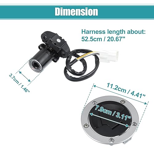 Miniatura 7 de X AUTOHAUX 1 Unidades de interruptor de encendido de motocicleta cilindro combustible tanque tapa tapa bloqueo de asiento w/2 llaves para Kawasaki