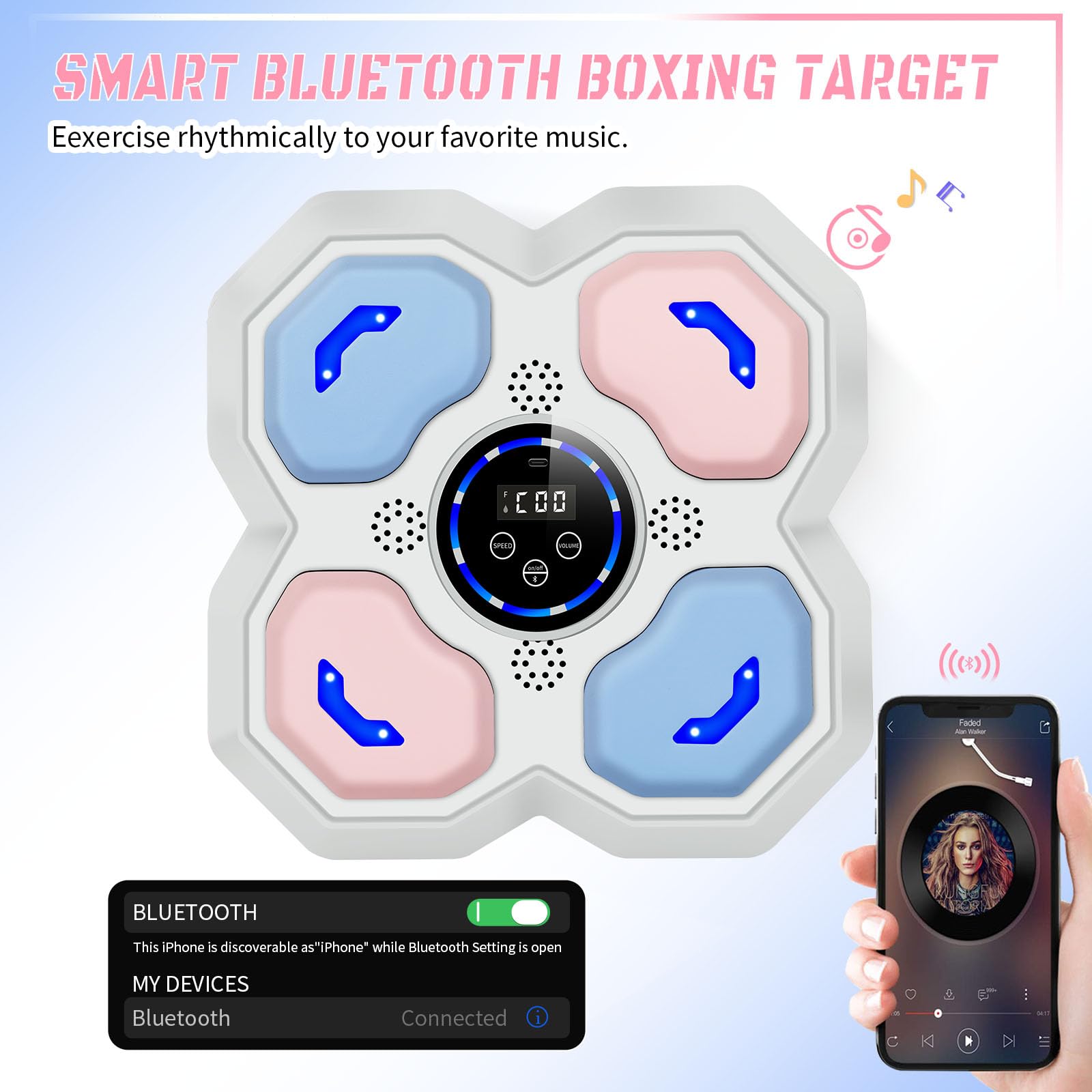 Music Boxing Machine für Erwachsene, Intelligente Bluetooth Boxautomat mit Boxhandschuhen, LED Licht Wandmontierte Elektronische Boxmaschine mit Musik für Home Fitnessstudio Training Indoor