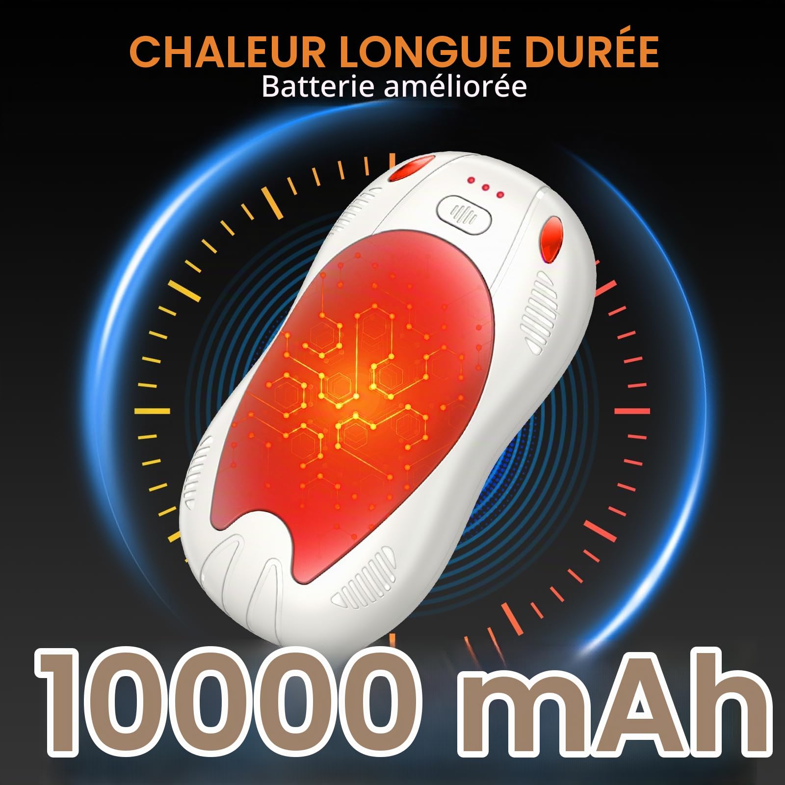 Chauffe Main Électrique mit 10000mAh, Chauffage Double Face Magnétique 2PCS, USB Rechargeable Chauffe-Main, 3 Niveaux de Température, Cadeaux d'Hiver pour Plein Air/Camping/Noël(Couleur Rose)