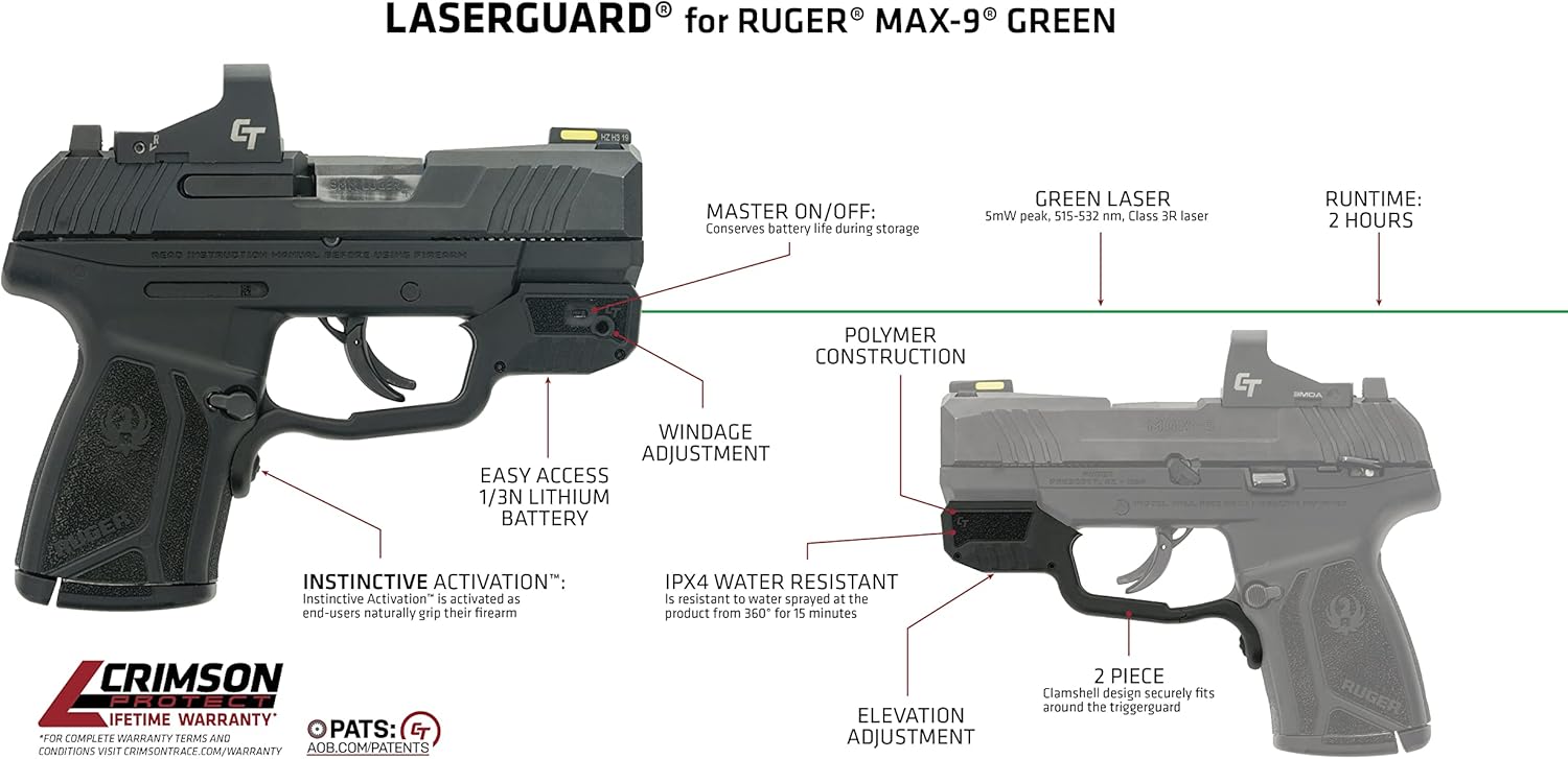 Crimson Trace Laserguard for Ruger MAX-9 Laser Sight with Instinctive Activation for Defensive Shooting and Competition