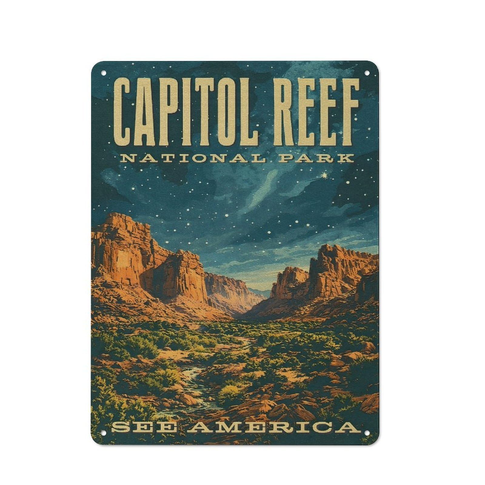 Junmoney Style-13 Creative Capitol Reef National Park Vintage Metal Desk Wall Sign 40X30cm, Study Room Decor For Home Office, Reading Corner Or Bedroom