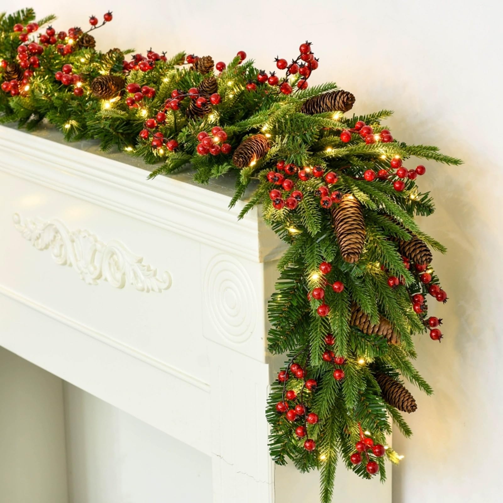 Couronne de pin de Noël artificielle avec lumière pour murs et tables