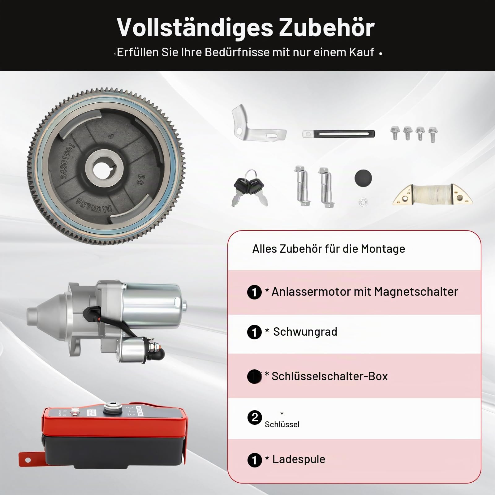 Elektrostarter Kit für Honda GX340/GX390 (bis 2011) – Komplettset mit Anlasser, Schwungrad & Schlüsselschalter – Elektro-Starter Motor, Direkter Ersatz
