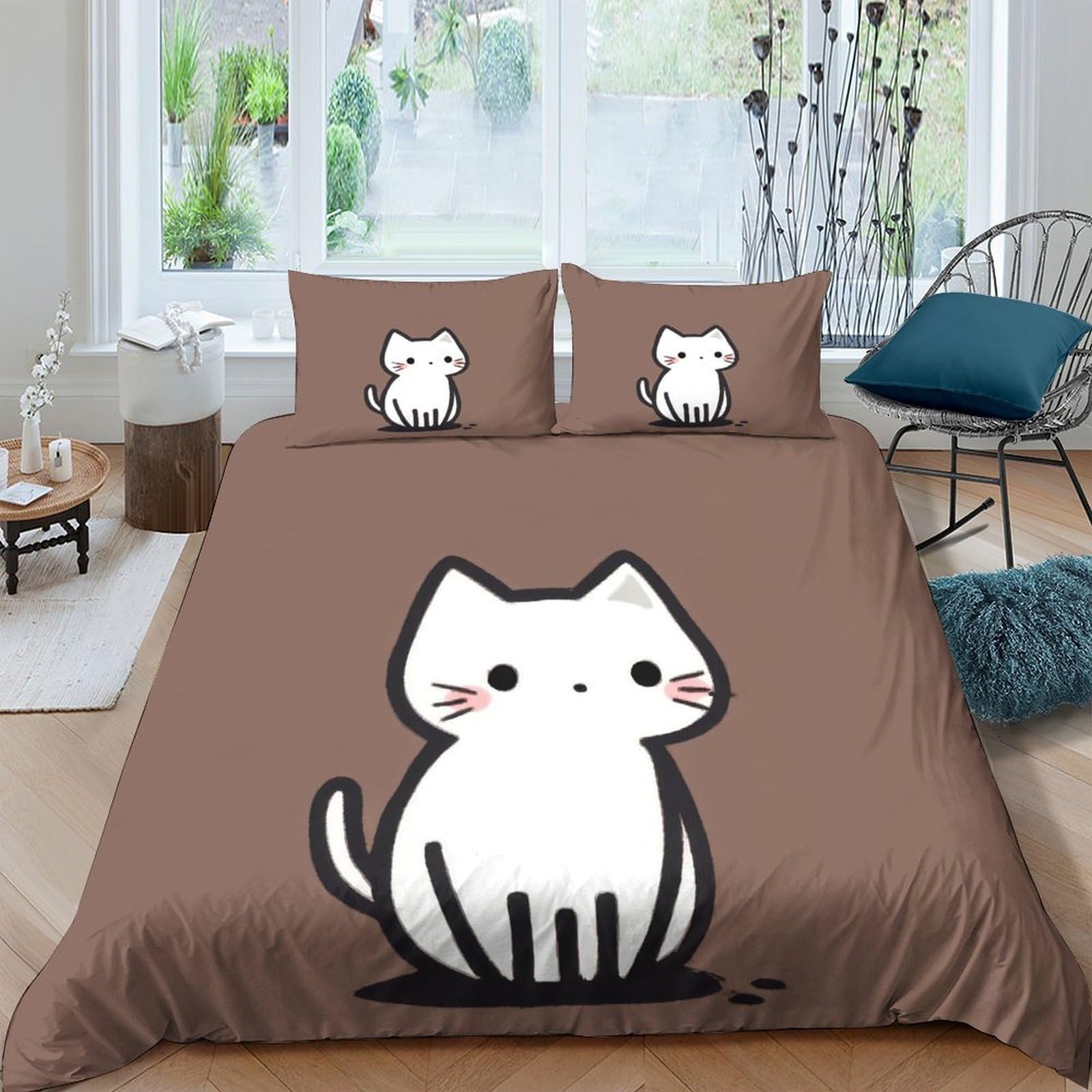 Parure de couette imprimée 3D chat mignon pour colocataires, linge de lit doux super king 260x220