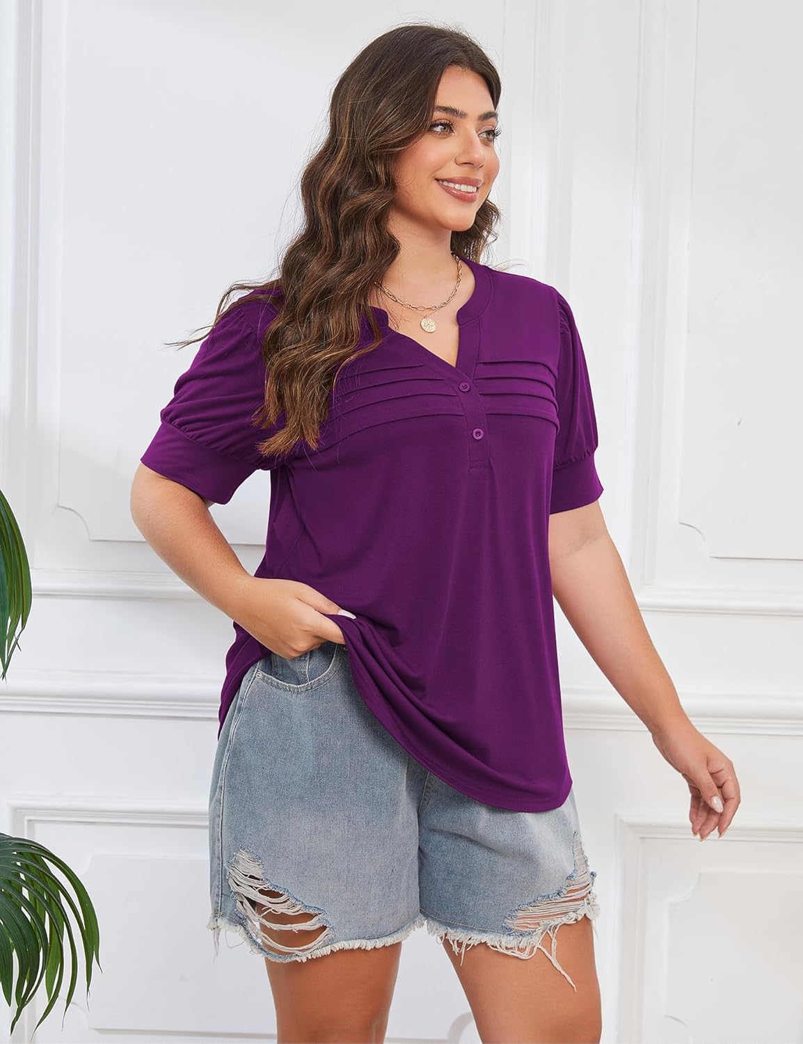Women's Plus Size Tops Short Sleeve V Neck Blouses Casual Tunic Spring Summer 2025 XL-4XL - Image 2