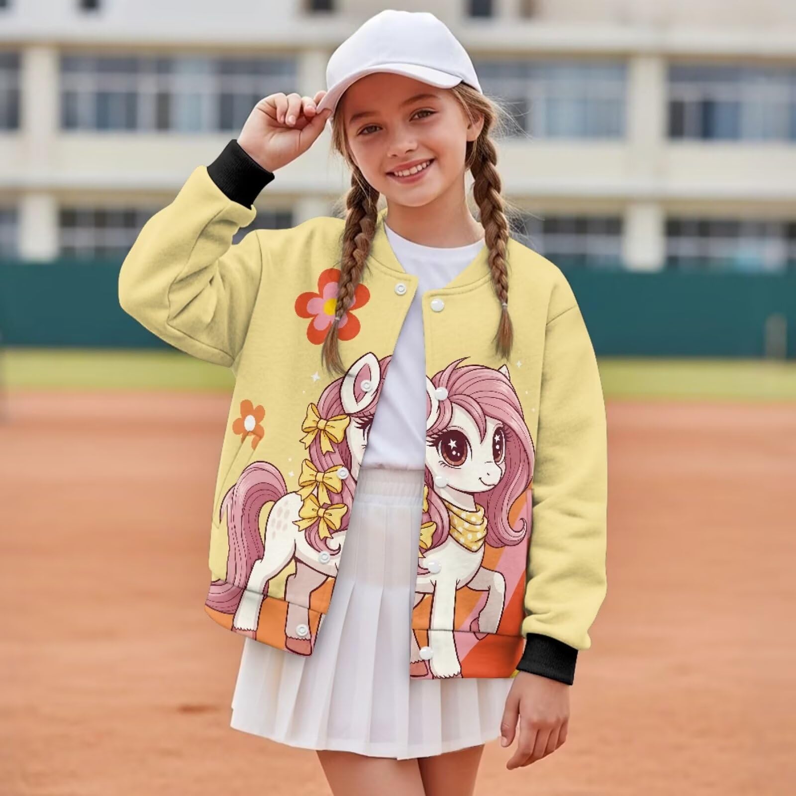 chaqlin Süßes Pferd-Baseballshirt für Mädchen, langärmelig, Kinderpullover, lustige Baseball-Trikots, Shirts 5–6 Jahre, Herbst-Mädchen-Blusen mit Tasche