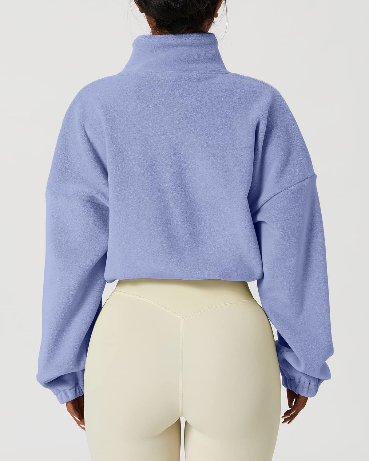 QINSEN Women's Full Zip Fleece Short Jacket Warm Winter Long Sleeve Stand Collar Sherpa Crop Coat - Image 4