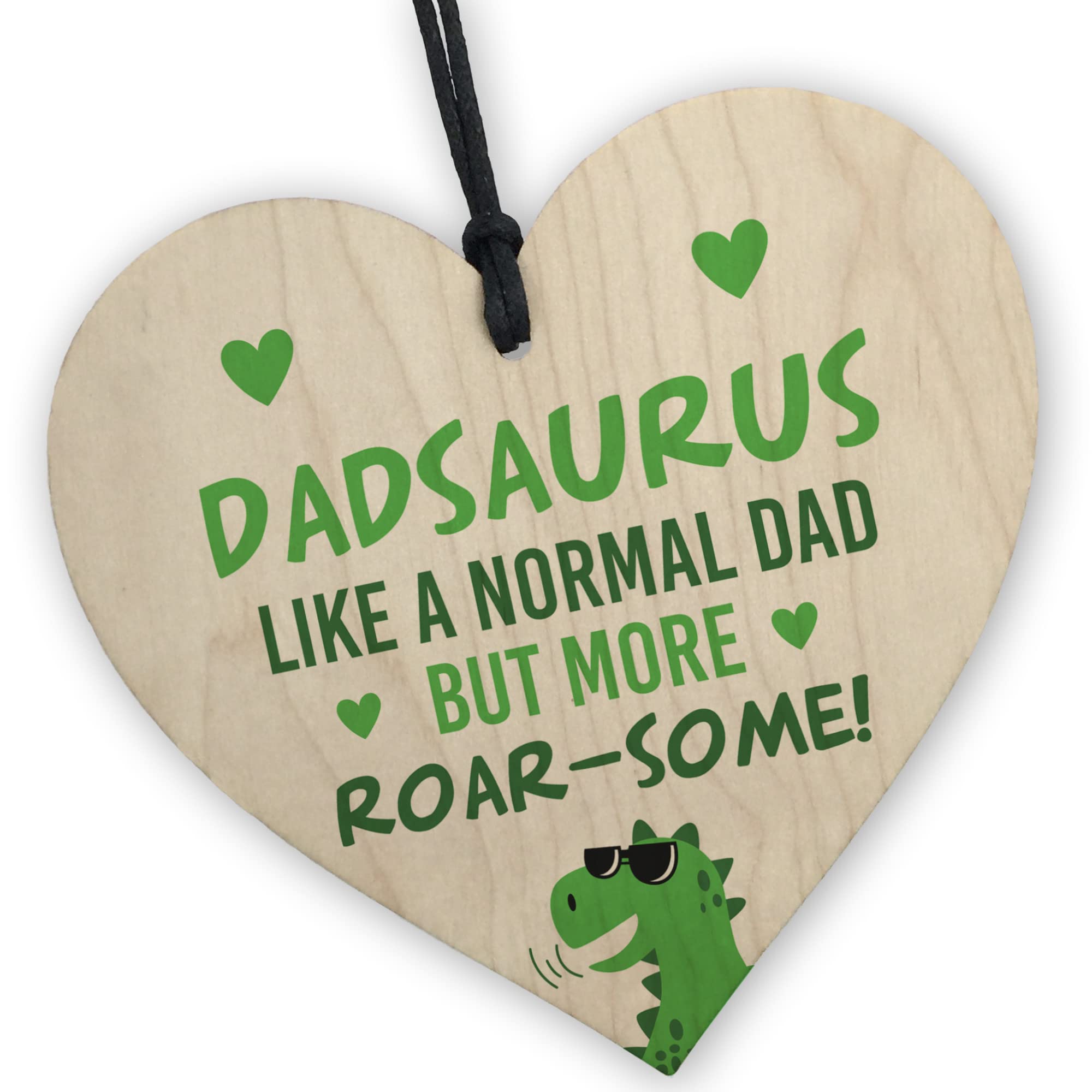 Red Ocean Funny Roar-Some Dad Wooden Heart, Novelty Gift for Dad, Birthday, Christmas, Fathers Day, Gift for Any Occasion, Dinosaur Gift