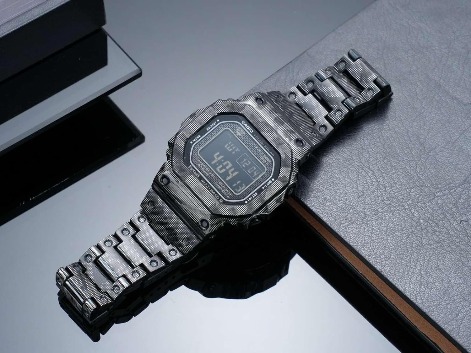 Compatible with G-SHOCK Casio Silver Square, Gold Square 3459 GMW-B5000 Camouflage Stainless Steel Strap