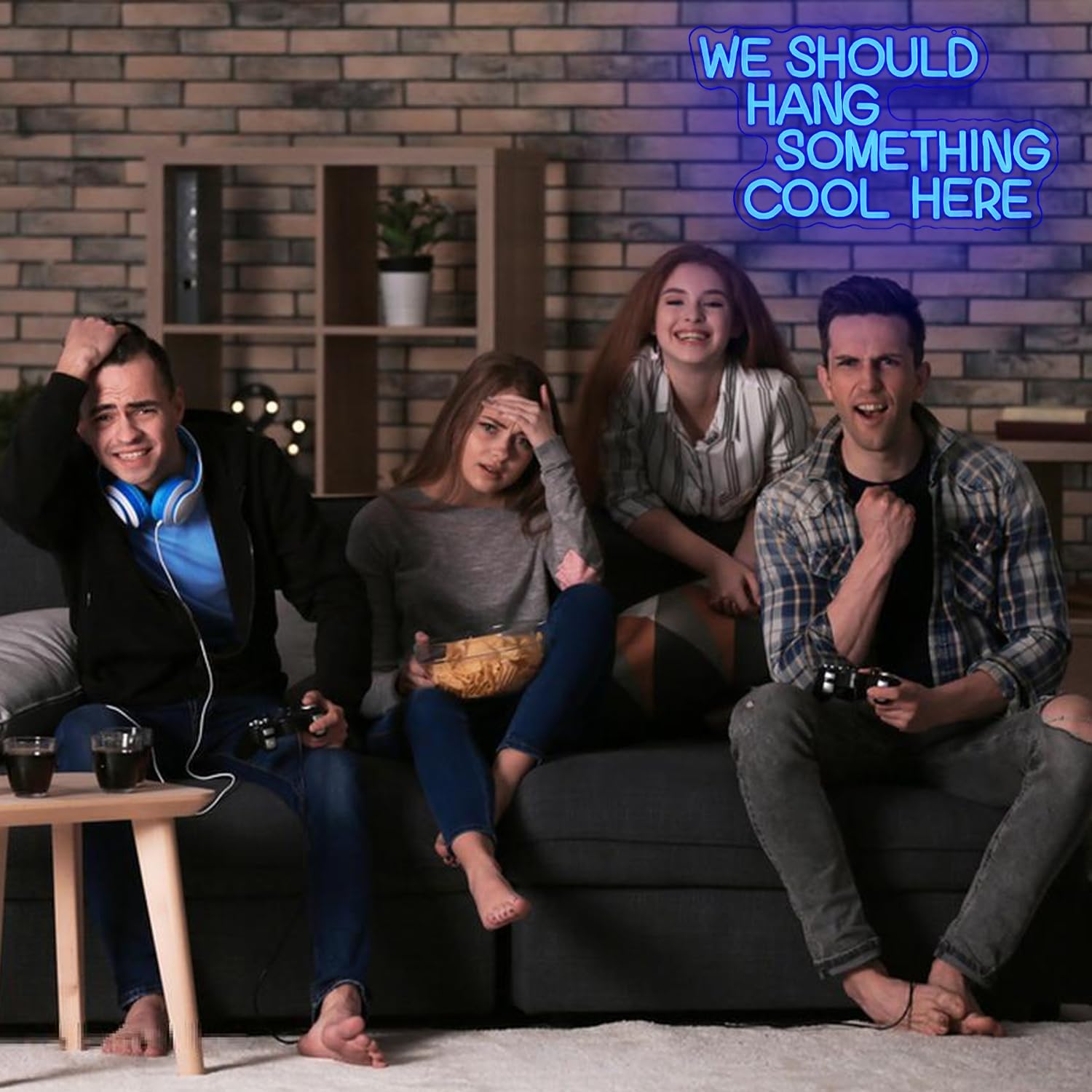 We Should Hang Something Cool Here Neon Sign for Wall Decor Dimmable Blue LED Light Letter neon light up sign Funny neon light for Bedroom Living Room Office Party Man Cave Wall Decor