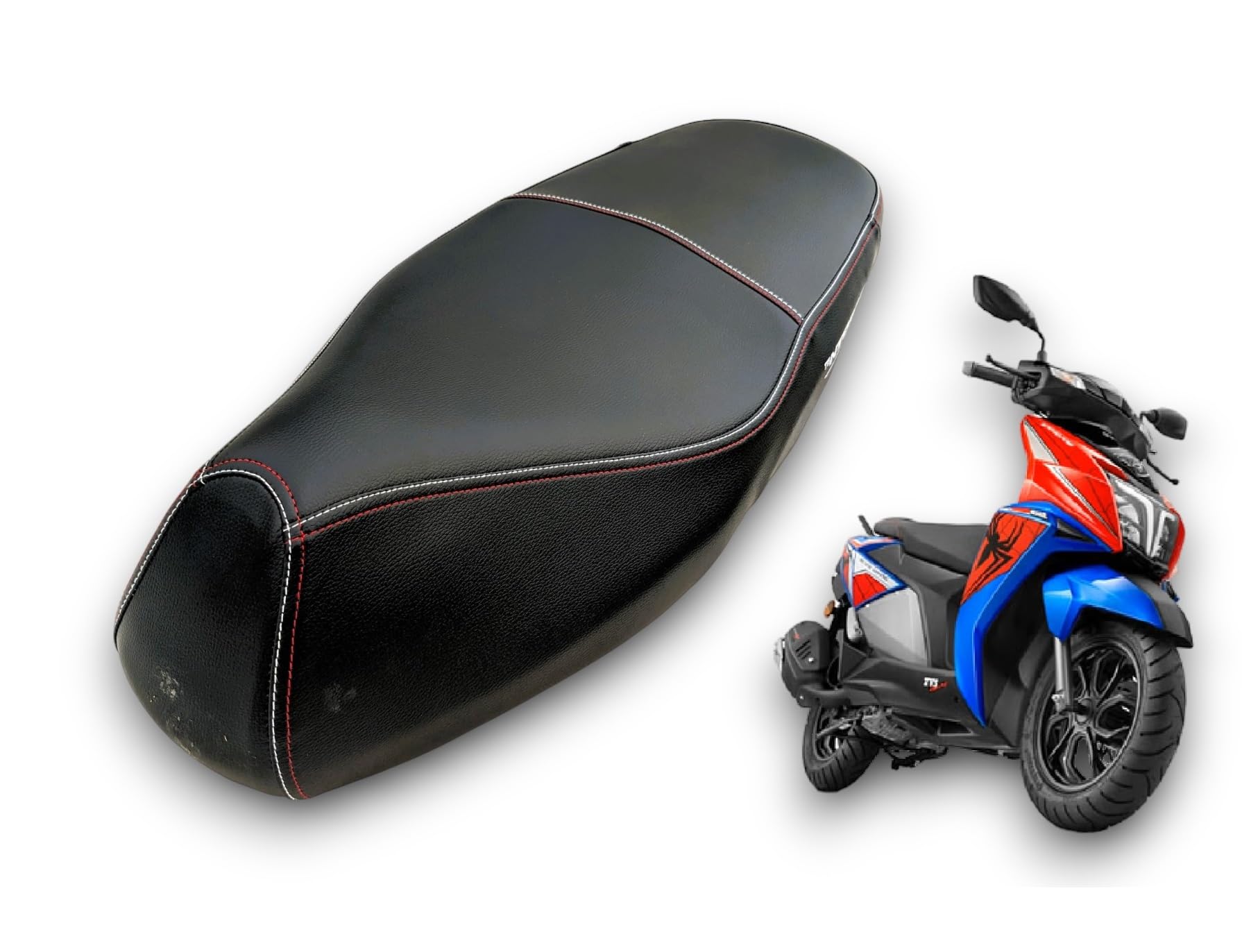 TVS NTORQ 125 Bike SEAT Cover,PU Leather,RED White Stitch Colour Design,Design Bike SEAT Cover-image-43