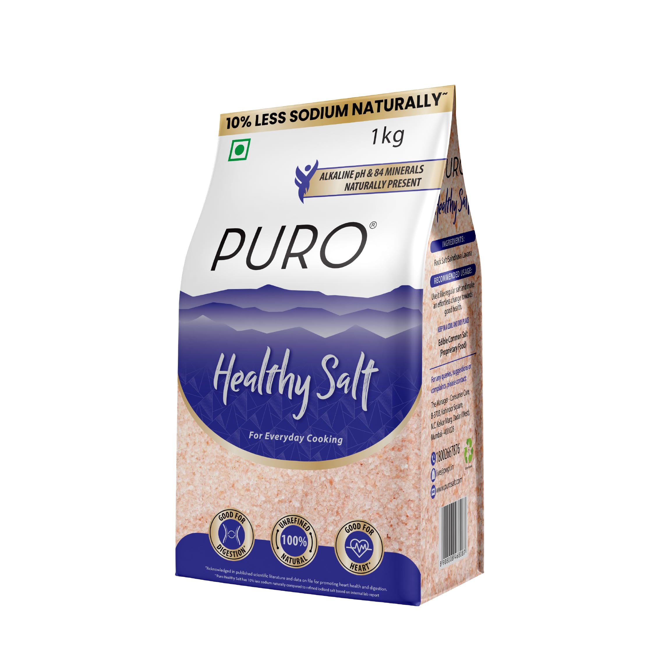 Puro Healthy Salt || Rock Salt || 1 kg (fine), Chemical Free, Low Sodium, with Natural Minerals