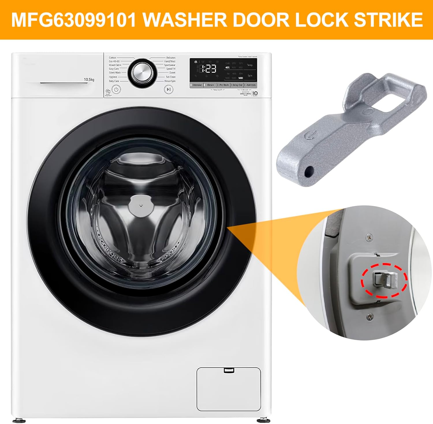 MFG63099101 Washing Machine Door Lock Strike, Washing Machine Door Lock Parts, Door Latch Hook Locker Replacement for LG Kenmore Front Load Washer- Silver image 4 of 7 B0DFH2HX8J