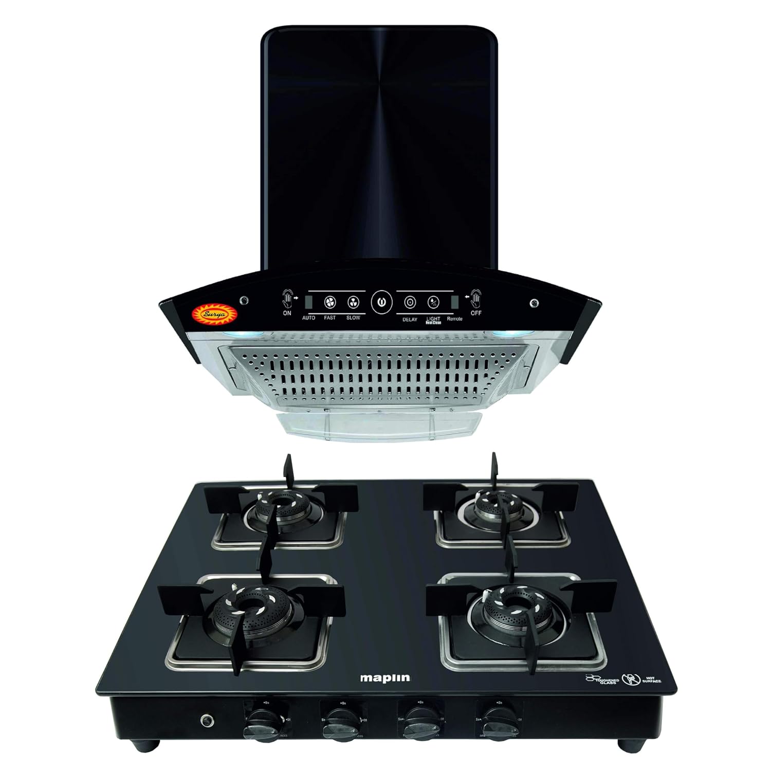 Maplin Combo of Eco Touch 60cm Glass Kitchen Chimney in 60cm & 4 Burner Cooktop Black - Review, Price and Buying Guide
