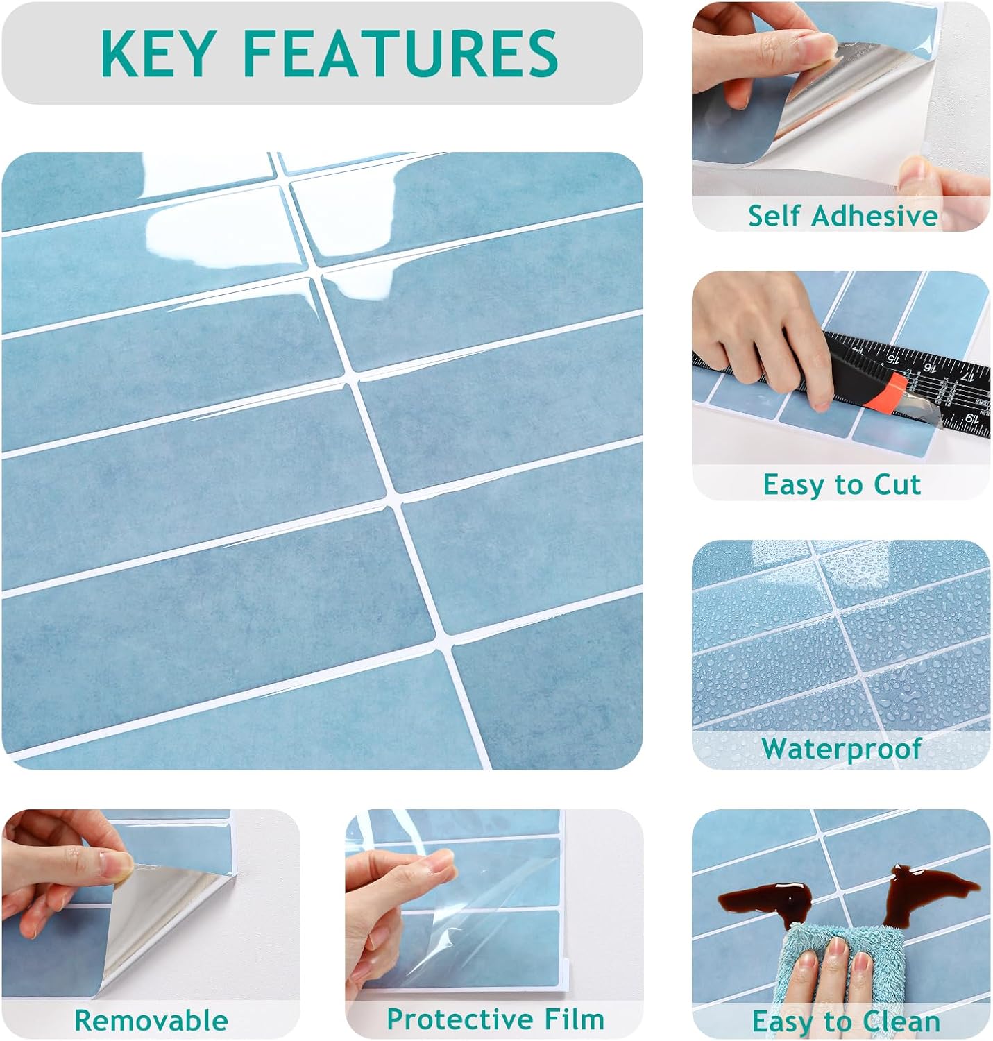 VEELIKE Coastal Blue Peel and Stick Backsplash for Kitchen Waterproof Peel and Stick Tile Backsplash 6 Sheets 12''x12'' Renter Friendly Self Adhesive Back Splash Tile Stickers for Kitchen Bathroom