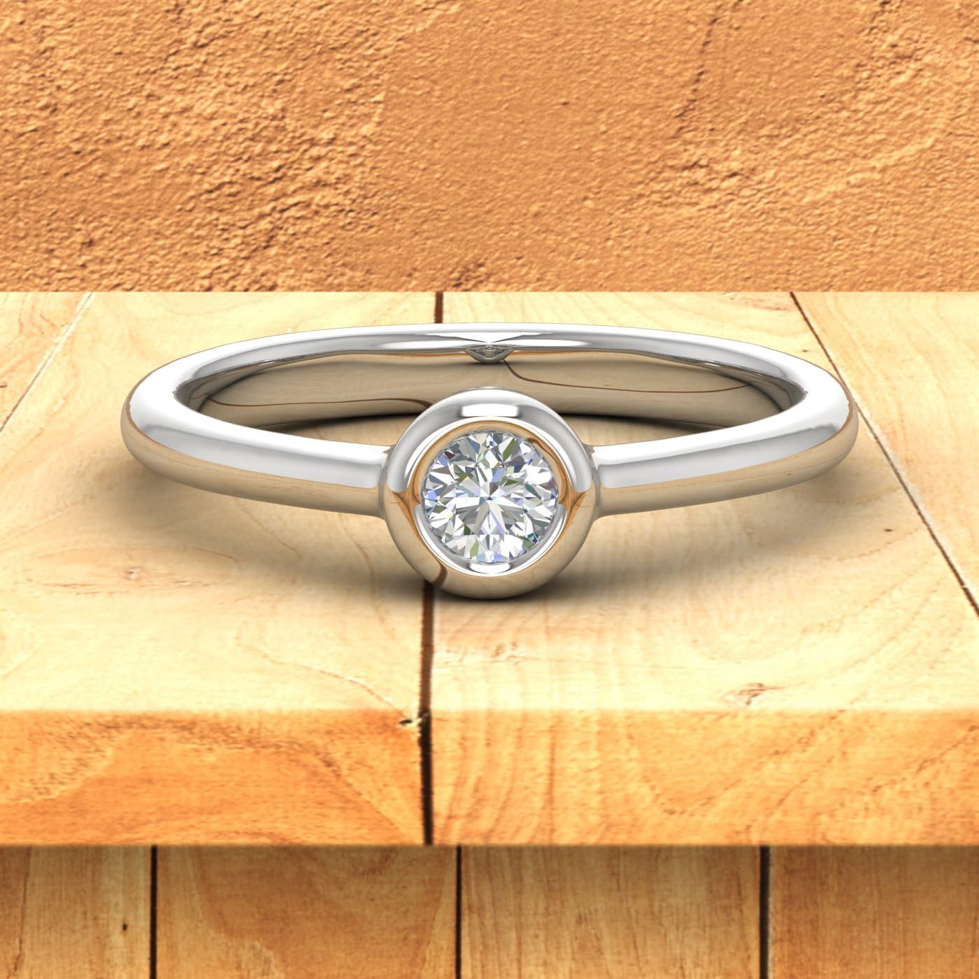 1/5 Carat Bezel Set Solitaire Diamond Engagement Ring Band in 14K Gold