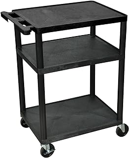 Luxor Black Mobile Plastic 3 Shelf AV Presentation Cart