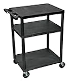 Luxor Black Mobile Plastic 3 Shelf AV Presentation Cart