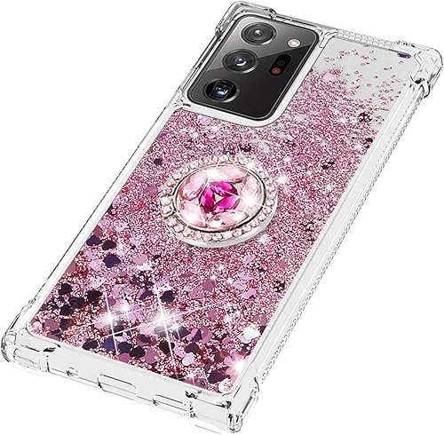 Miniatura 6 de U/D Funda para Samsung Galaxy Note 20 Ultra, diseño de arena movediza transparente con purpurina que fluye líquido, flotante, suave TPU con soporte,