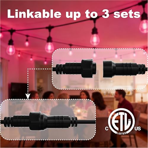 Miniatura 6 de Tira de luces impermeables para exteriores, 48 pies, luz LED de patio exterior con 20 bombillas, control remoto RGBW luces exteriores para casa,