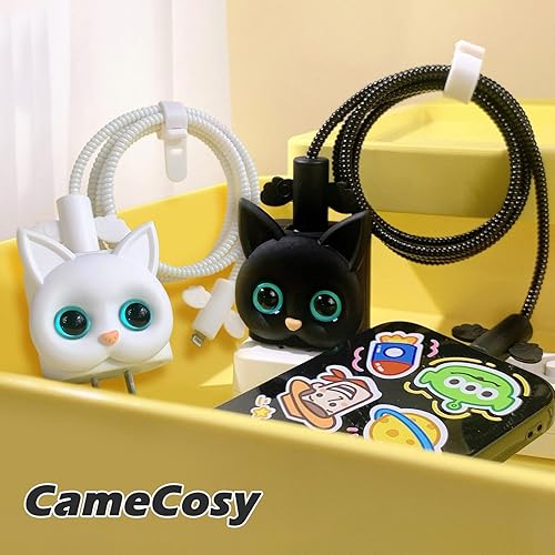 Miniatura 7 de Protector de cable de dibujos animados para cargador de iPhone, diseño de gato Kawaii 3D, cubierta de cable de línea de datos, protector de cable