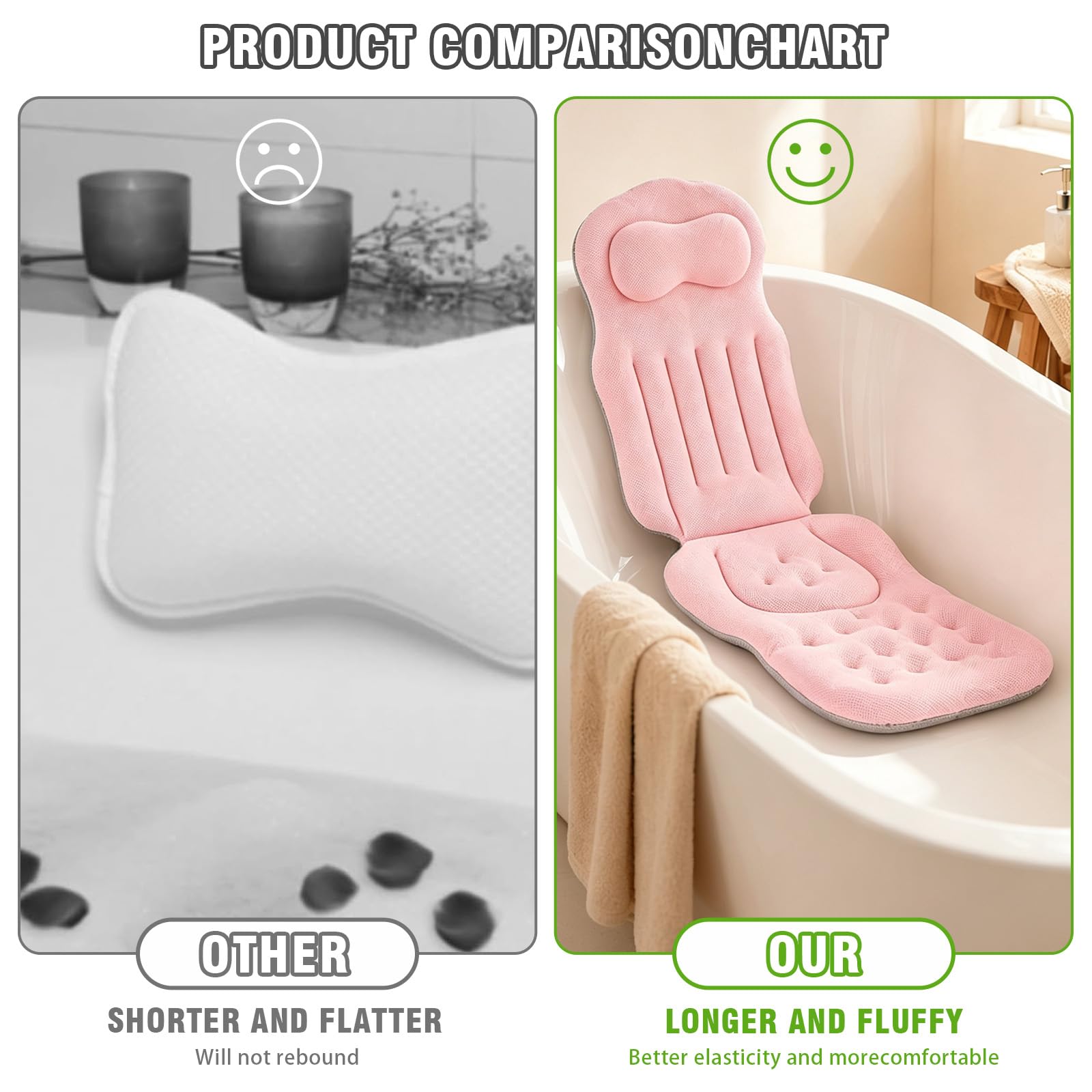 Cuscino per vasca da bagno, cuscino per vasca da bagno, cuscino per vasca da bagno con poggiatesta per alleviare il collo e la schiena, cuscino da bagno con forti ventose (rosa)