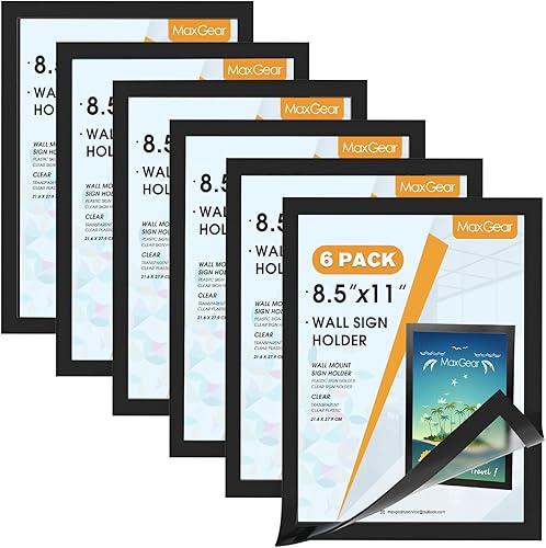 MaxGear Soporte para letreros de 8.5 x 11 pulgadas, soporte magnético de plástico transparente, marcos de fotos autoadhesivos, para exhibir en