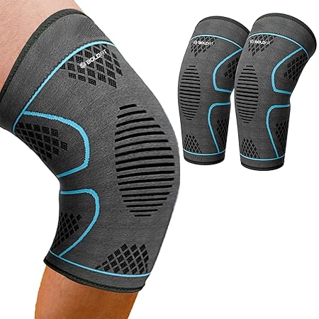 Boldfit Knee Support for Men Knee Sleeves Braces Pair For Sports, Workout, Pain Relief, Knee Compression Support, Exercise, Running, Cycling, Knee Caps for Women and Men Small -1 Pair (Curve Blue)