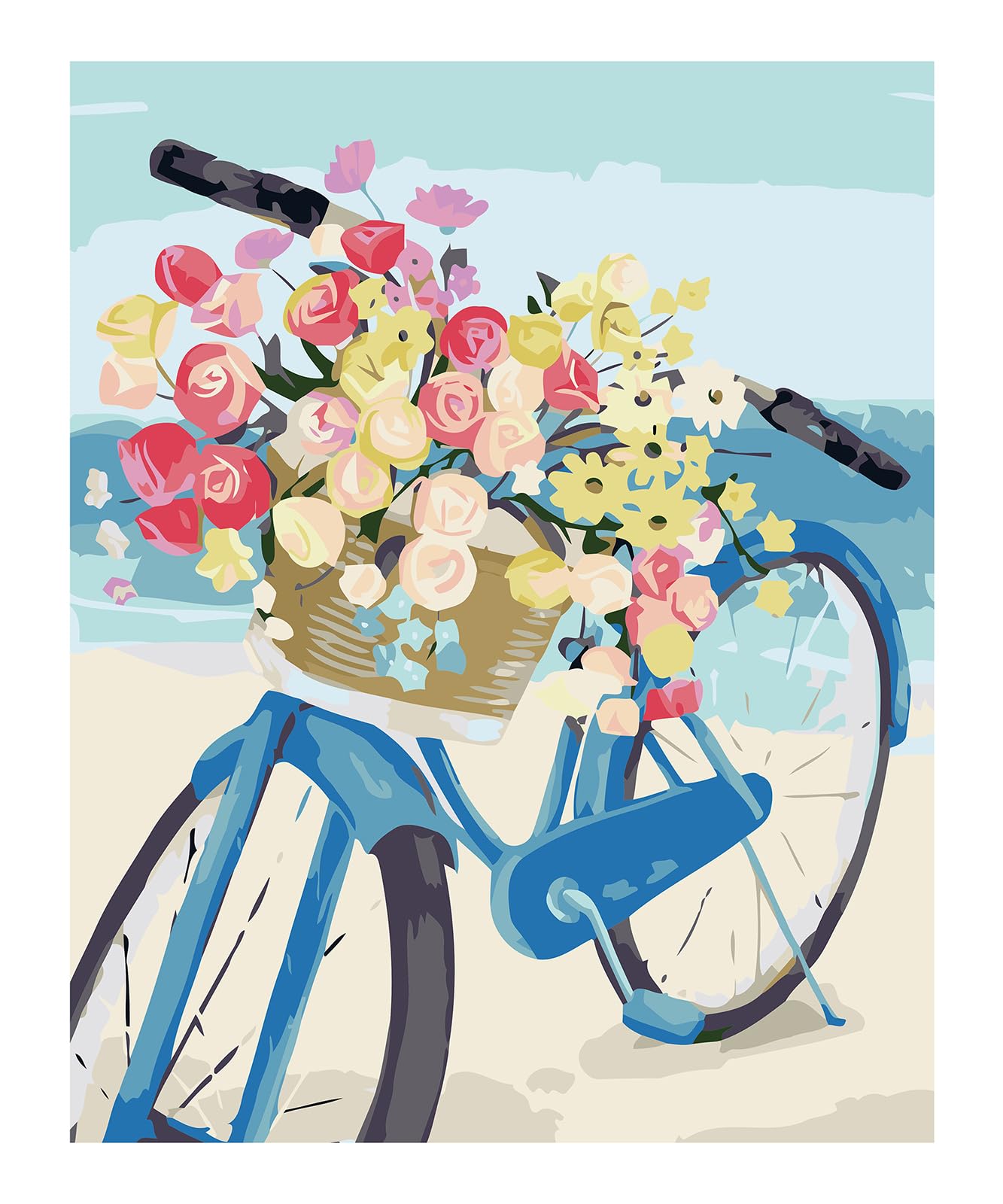 Petrala Paint by Number for Adults Flowers in Bike Colorful DIY Sets Painting by Numbers Kits on Rolled Canvas Beach Paintworks Ocean Acrylic Artwork for Beginner Without Frame, 16x20 Inch
