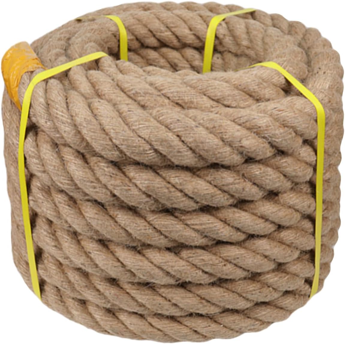 Natural Jute Hemp Rope (2 Inch x 65 Feet) Heavy Duty Manila Rope for Docks, Railings, Climbing, Landscaping, Decorating