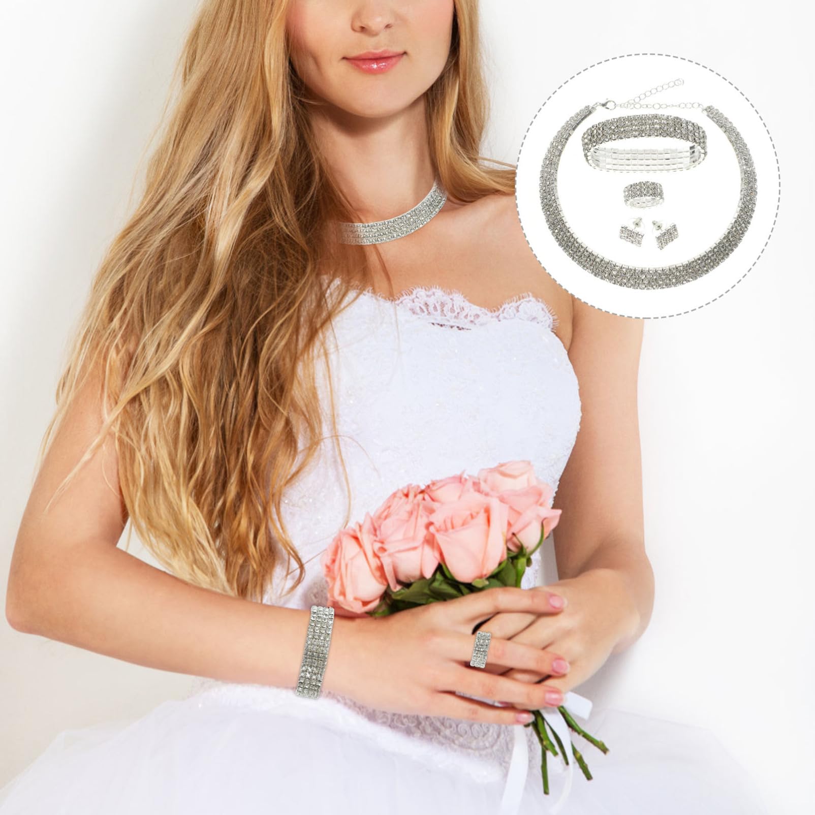 Ipetboom Pendientes De De Imitación Cadena Para Novia Collares Para Mujer Pulseras Dijes De Boda Oro Redondo Para Mujer Traje Anillo Trajes Para Mujer Kit De