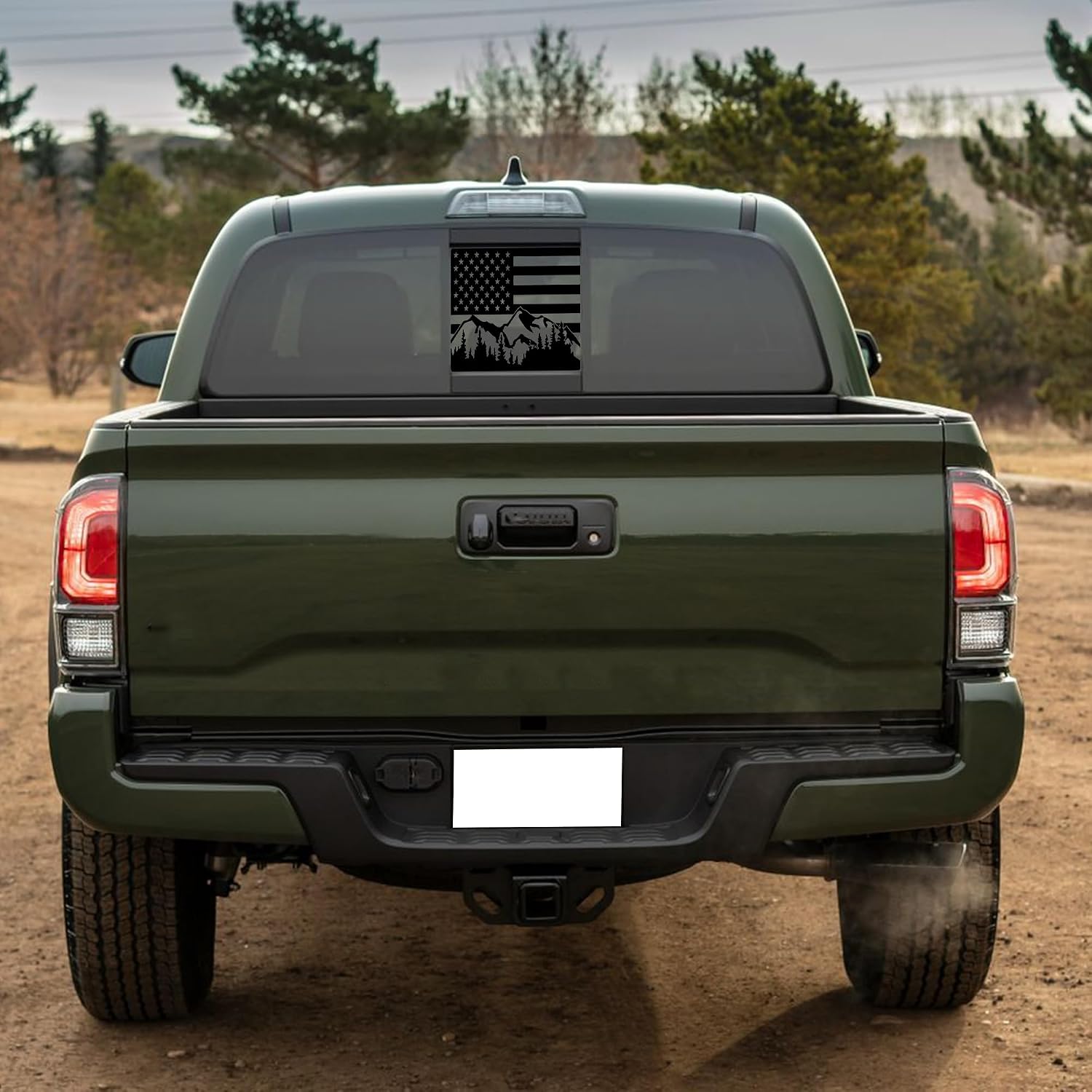 Rear Back Middle Window Decal Fits Toyota Tacoma 2005-2015 2016-2023 Mountain Scene American Flag Vinyl Stickers (Matte Black)