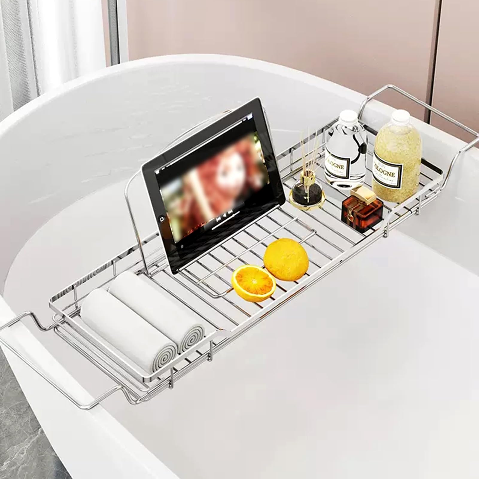 JKJZSALJ Adjustable Waterproof Bath Tray - Stainless Steel Bathtub Table Holder For Most Tubs - Ideal Bathroom Storage & Accessories For Relaxation & Nization