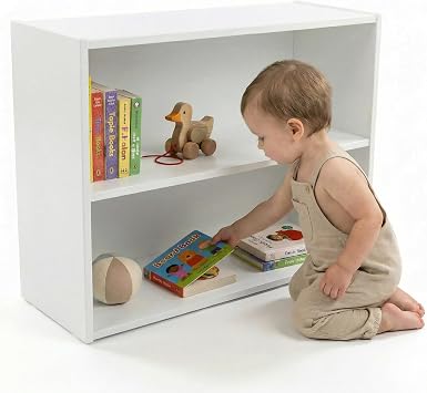 Nordic Premium Kids Bookshelf White Beech Plywood 2-Tier Book Shelf for Kids Rooms, Montessori Toy Storage, Open Bookcase for Daycares, Libraries, Child-Safe Rounded Edges, Made in USA