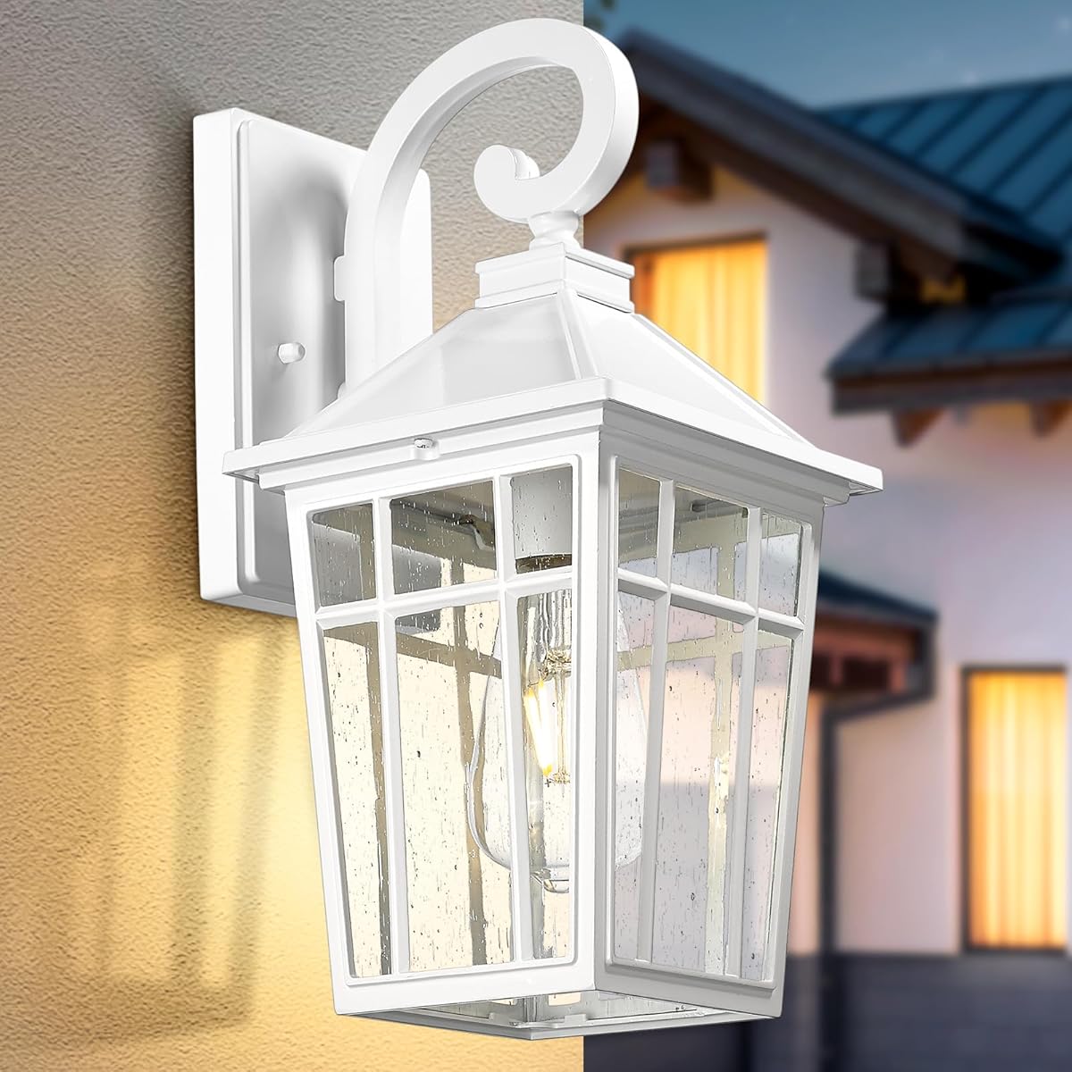 Darkaway Outdoor Wall Lights for House, Exterior Lighting Fixtures Wall Mount Outdoor Porch Lights Waterproof White Outdoor Sconce Lights with Seeded Glass for Patio Hallway Garage