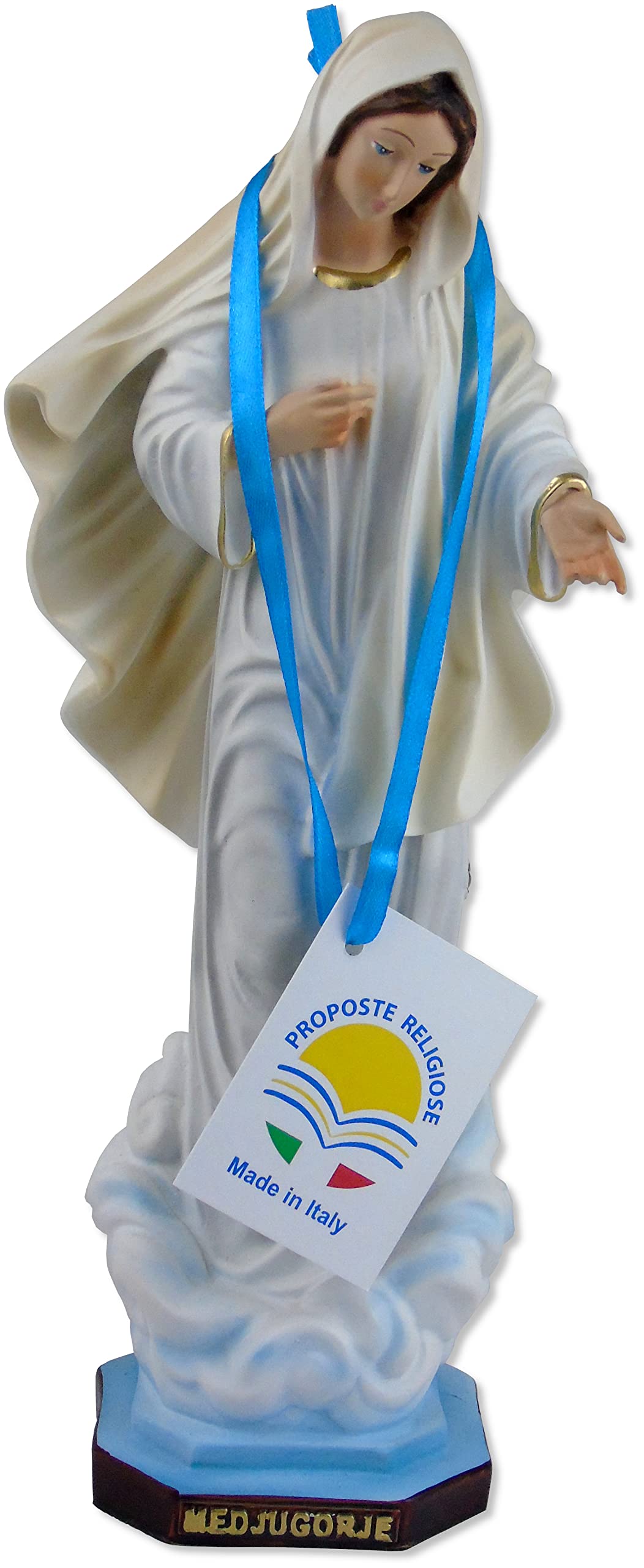 Proposte Religiose Statua della Madonna di Medjugorje in Resina. Altezza cm 30. Dipinta a Mano.