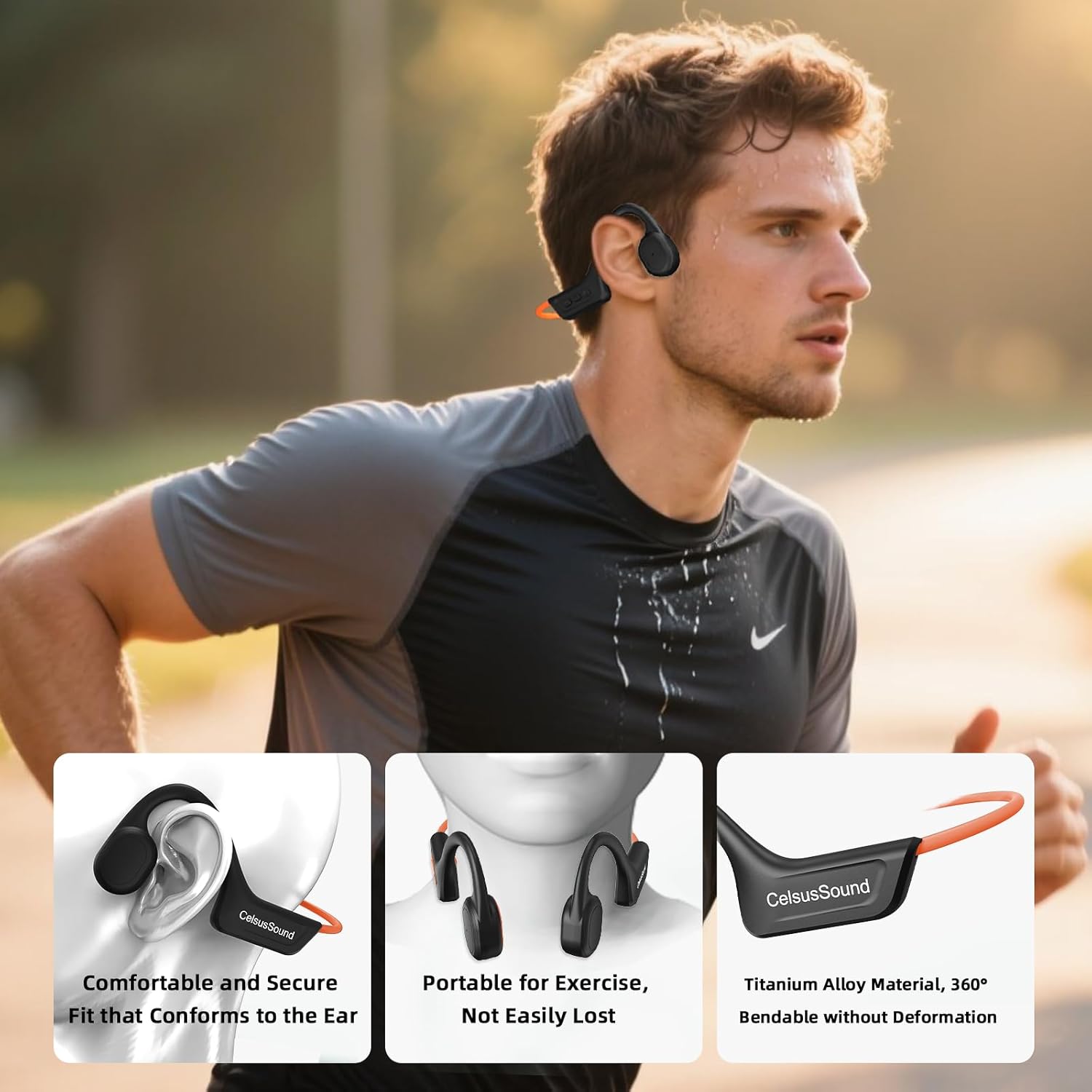Bone Conduction Headphones, Open Ear Bluetooth 5.3 Headphones, Bone Conduction Earbuds with Mic, IPX7 Waterproof Sports Earphones for Running, Swimming, Cycling, Hiking, Gym