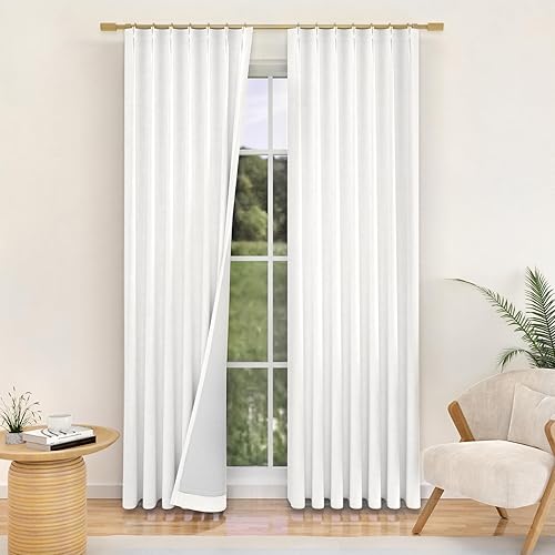 Miniatura 22 de Cortinas Opacas de Lino con Pliegues Pinzados de 84 Pulgadas de Largo - Cortina 100% Opaca para Dormitorio y Sala de Estar, Térmicamente Aisladas