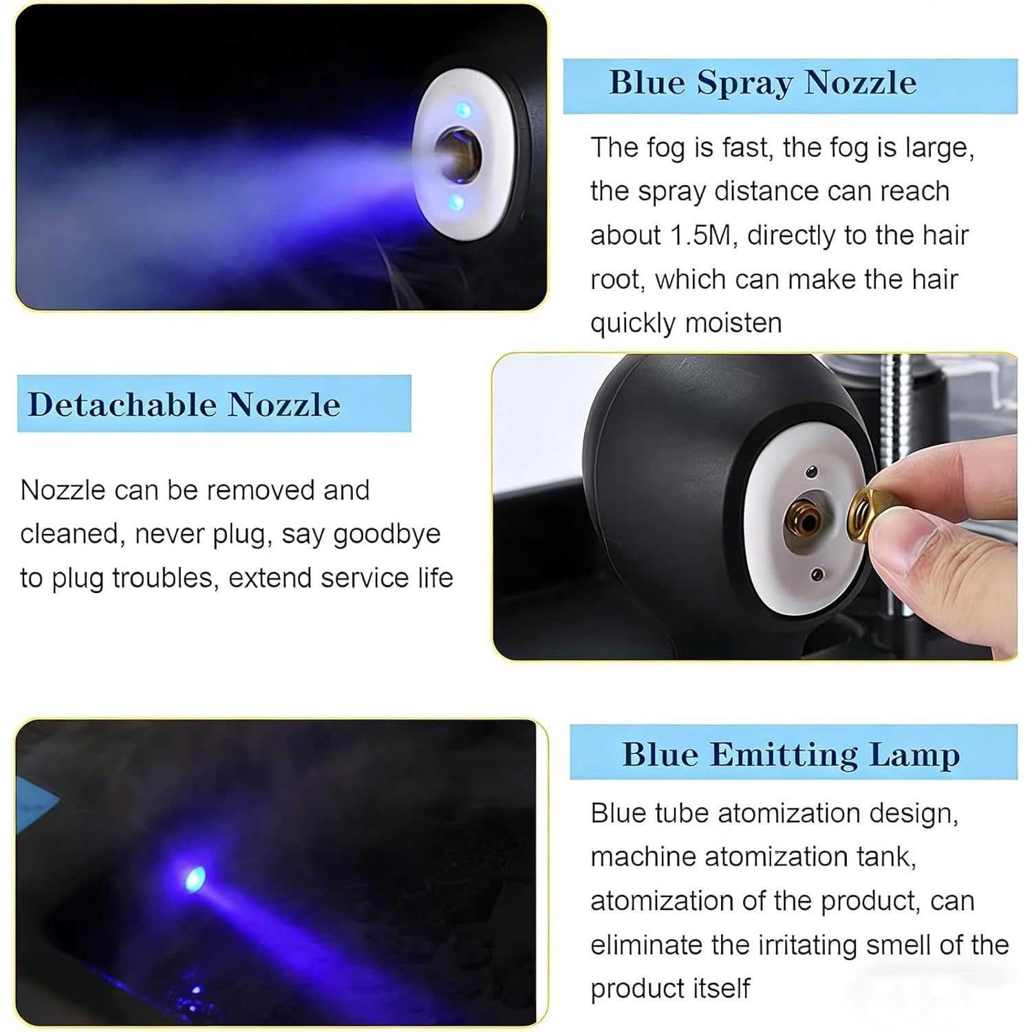 Vaporizzatore Mist Professionale, Micro Nebulizzatore for la cura del cuoio capelluto con luce blu, Vaporizzatore Spray con controllo touch, Capacità acqua 1000 ml, for la riparazione profonda della