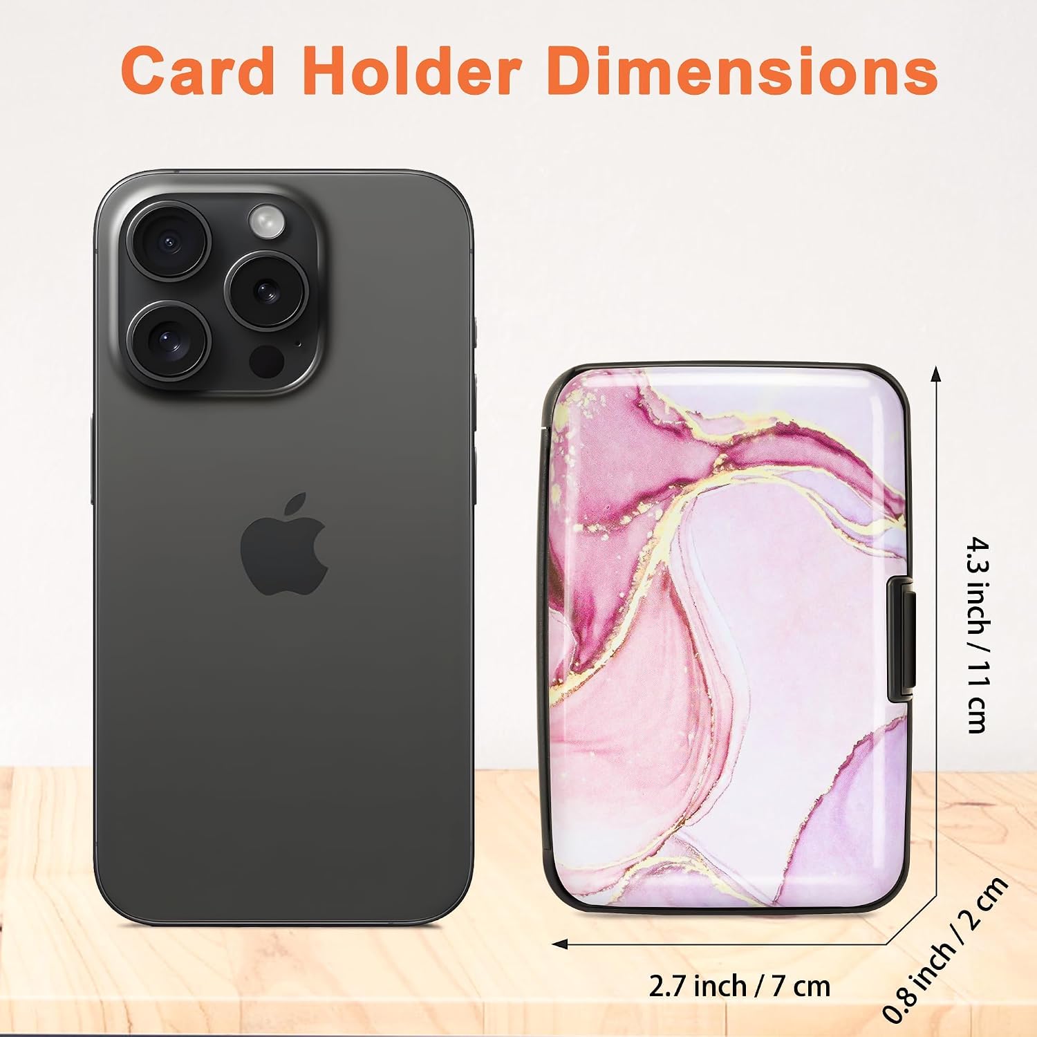 RFID Blocking Credit Card Holder - Aluminum Mini Wallet For Men & Women (Pink Marble Design)