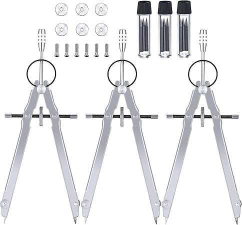 Amazon 3ピース 数学コンパス メタル幾何学コンパス 数学 製図 図 学生用コンパス スペアリード ネジ付き コンパス 文房具 オフィス用品