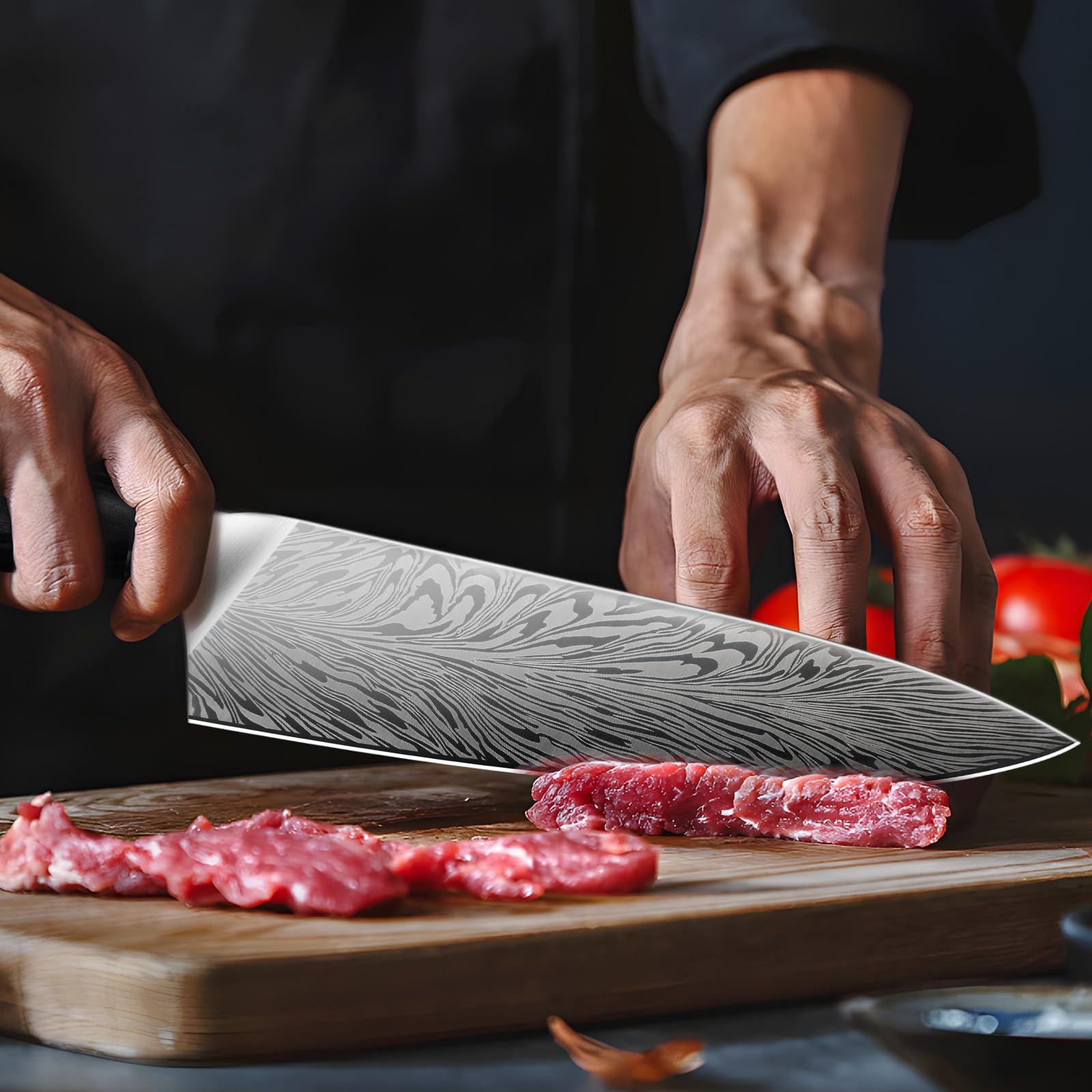 SANMEIHO Couteau de Chef Acier Poudré 20cm Japonais Lame Acier Haute Teneur en Carbone Manche Bois Pakka KORAKA