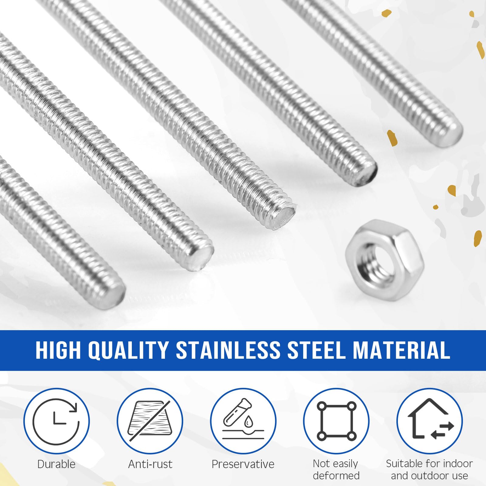 Stainless Steel Threaded Rods & Hex Nuts - 100 Piece Set -6 Stainless Steel Threaded Rods & Hex Nuts - 100 Piece Set -6