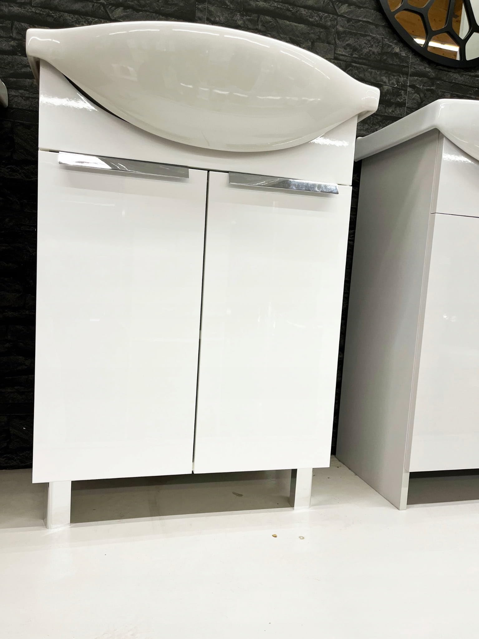 .Deftrans Umywalka z szafką dolną 60 x 85 x 43,5 cm -umywalka z szafką pod umywalkę, dla gości 60 cm biała, bateria umywalkowa, syfon, klack klack