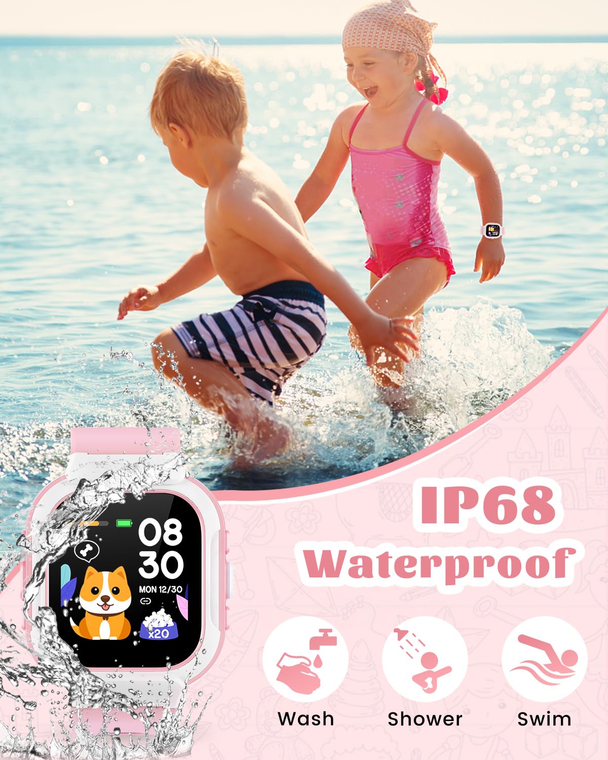 Cloudpoem Reloj inteligente para niños, niñas y niños – Rastreador de fitness con podómetro, monitor de frecuencia cardíaca, oxígeno en sangre, rastreador de sueño, relojes despertadores, juegos de